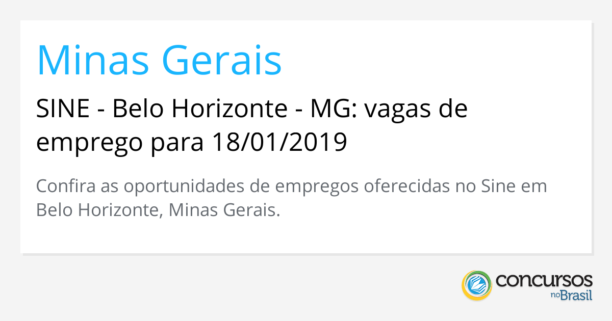 Sine Belo Horizonte Mg Vagas De Emprego Para 18 01 2019