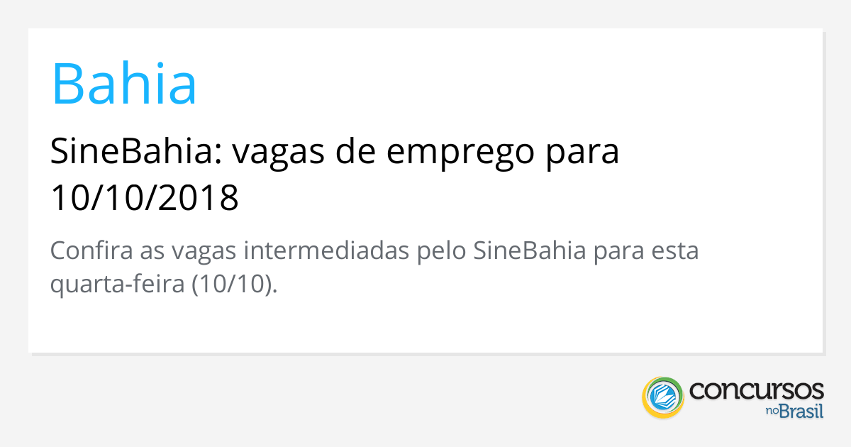 Sinebahia Vagas De Emprego Para 10102018 6482